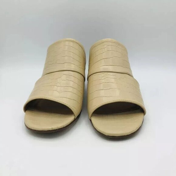 J. Jill Womens Shoes Size 9 Beige Leather Mules Heels Sandals Open Toe Crocodile - Picture 3 of 11